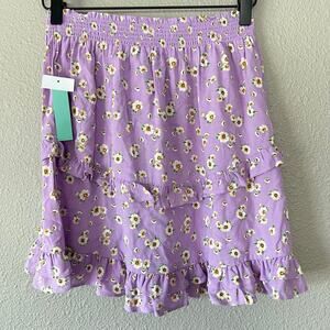 Abound Tiered Ruffle Trim Purple Floral Print Mini Pull On New Skirt Womens Med